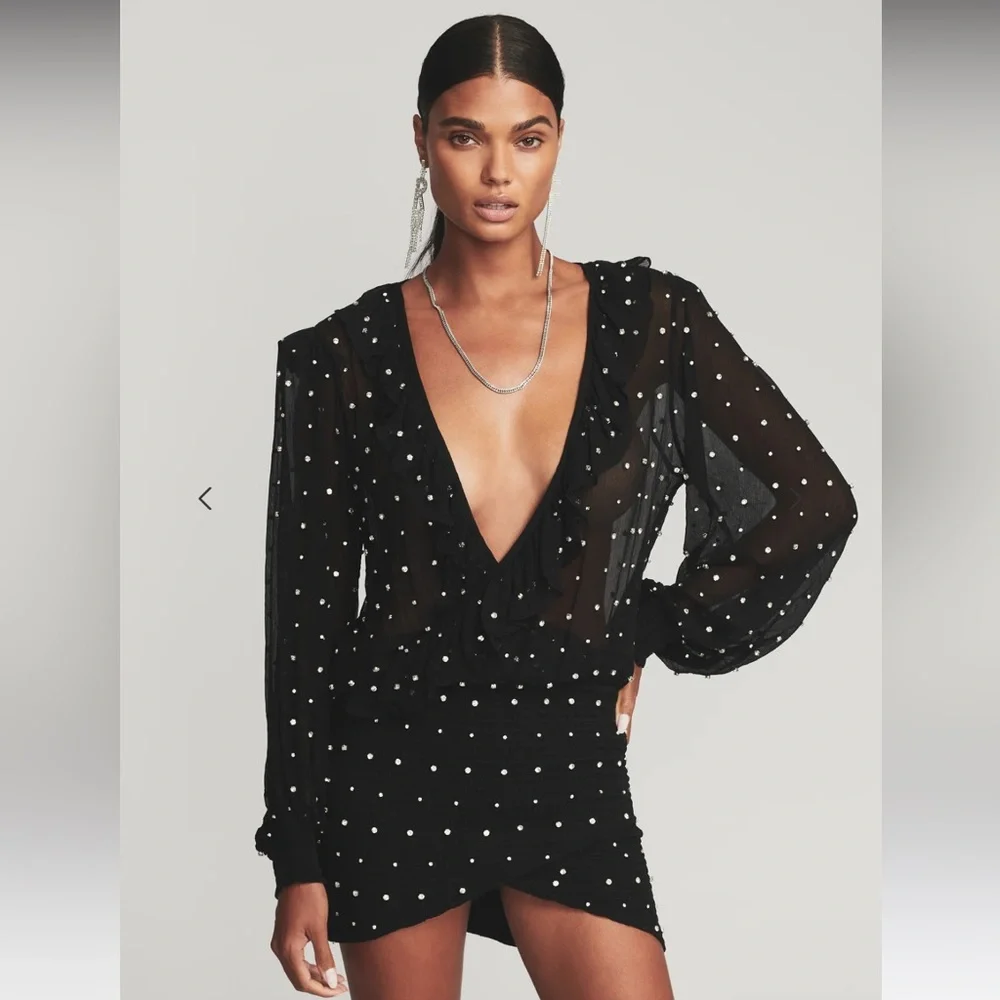 Retrofete Black Mini Dress with Silver Accents - Picture 2 of 6